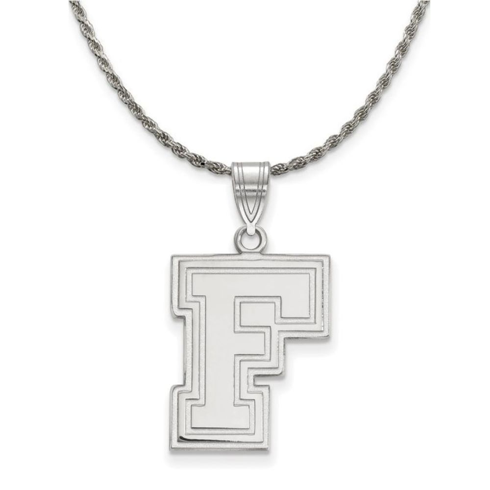 Sterling Silver Fordham U Large Pendant Necklace - 24 Inch